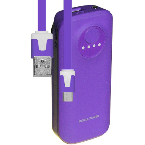 5200mAh Neon Power Battery Bank with USB Charging Cable in Purple
