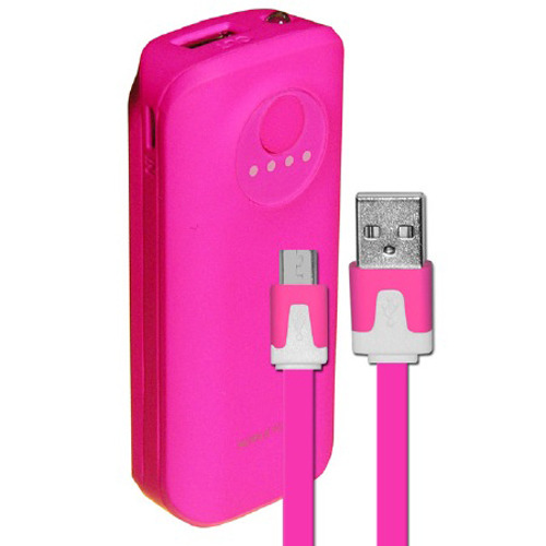 SYN 5200mAh Neon Power Battery Bank with USB Charging Cable in Pink