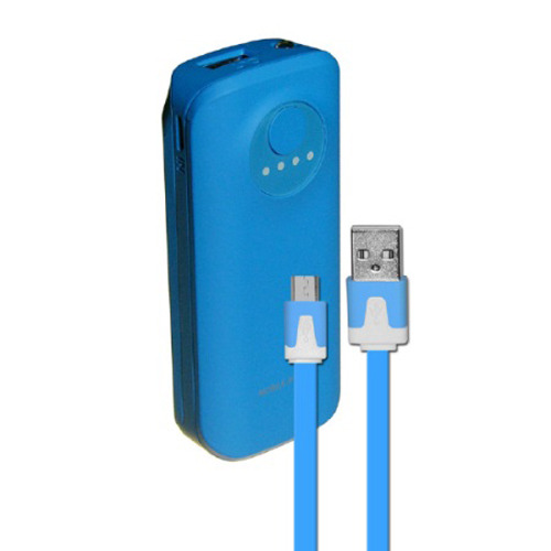 5200mAh Neon Power Battery Bank with USB Charging Cable in Blue