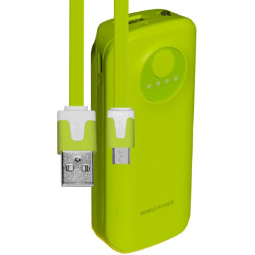 5200mAh Neon Power Battery Bank with USB Charging Cable in Green