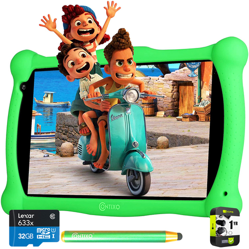 Contixo 7` Kids Tablet, 2GB/16GB, Dual Cameras, Case  Green+32GB Card & Warranty