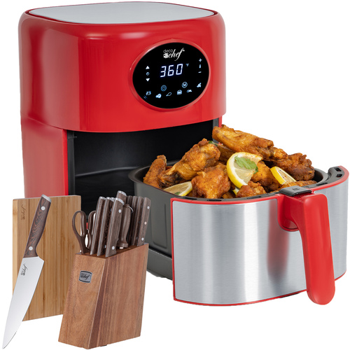 Deco Chef 3.7QT Digital Air Fryer + 6 Cooking Presets, Red + Deco Chef 16-Piece Knife Set