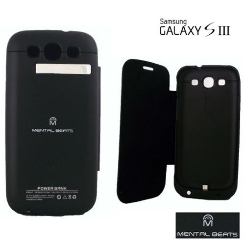 Mental Beats Battery Case with Protective Screen Cover For Samsung Galaxy S3 - Black