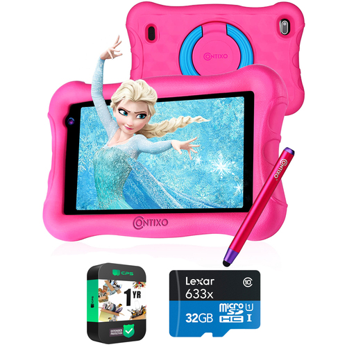 Contixo V10+ 7` Kids Tablet, IPS, 2GB/32GB, w/ Stylus Pen - Pink w/ Warranty Bundle