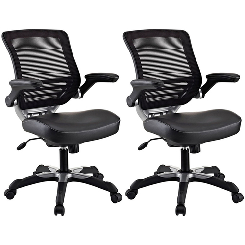 Modway Edge Office Desk Chair With Flip-Up Arms Black Mesh/Vinyl 2 Pack