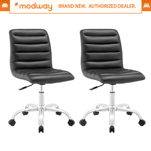 Modway EEI-1532-BLK Ripple Ribbed Armless Mid Back Swivel Desk Office Chair (2-Pack)