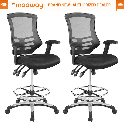 Modway EEI-3043-BLK Calibrate Drafting Office Chair for Standing Desks, Mesh (2-Pack)