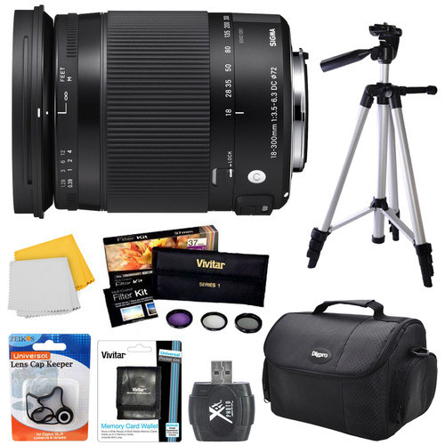 Sigma 18-300mm F3.5-6.3 DC Macro OS HSM Lens (Contemporary)for Nikon DX Cameras Bundle