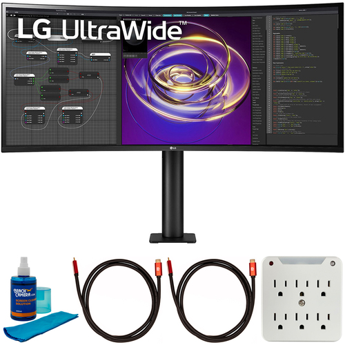 LG 34` 21:9 Curved UltraWide QHD PC Monitor w/ Ergo Stand + Accessories Bundle