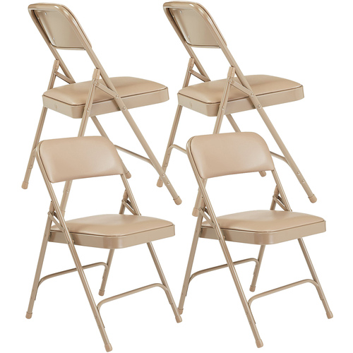 1200 Series Vinyl Upholstered Double Hinge Folding Chair Pack of 4, French Beige
