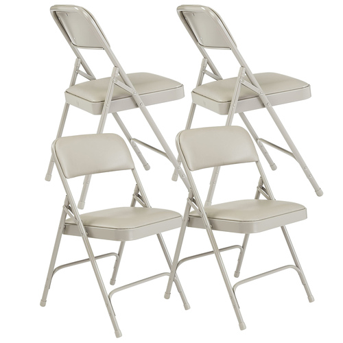 National Public Seating 1200 Series Vinyl Upholstered Double Hinge Folding Chair Pack of 4, Warm Grey