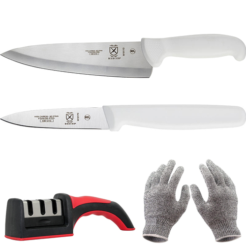 Mercer Cutlery 10` Chef's Knife - M18120 + 3.5` Paring Knife - M18170 w/ Sharpener + Gloves