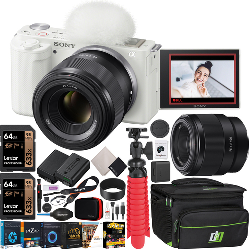 Sony ZV-E10 Mirrorless Alpha APS-C Vlog Camera Body + 50mm F1.8 Lens White Bundle