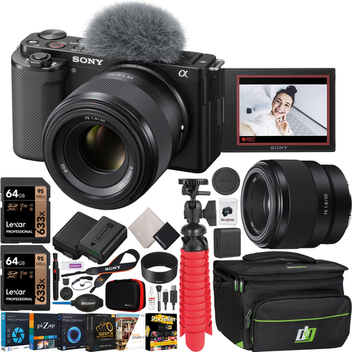 Sony ZV-E10 Mirrorless Alpha APS-C Vlog Camera Body + 50mm F1.8 Lens Black Bundle