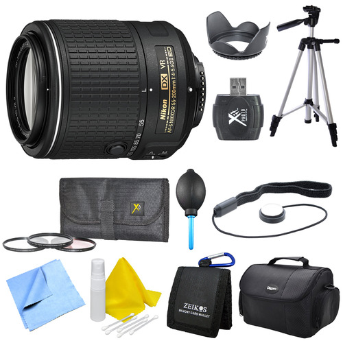 Nikon AF-S DX NIKKOR 55-200mm f/4-5.6G ED VR II Lens, Filter Kit, and Hood Bundle