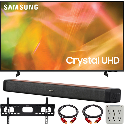 Samsung 75` 4K Crystal UHD Smart LED TV 2021 with Deco Home 60W Soundbar Bundle