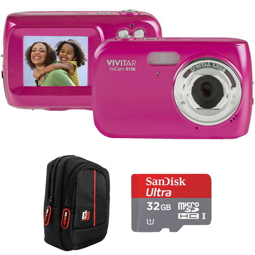 Vivitar VS126-PNK 16 MP Digital Camera, Hot Pink + Accessory Bundle