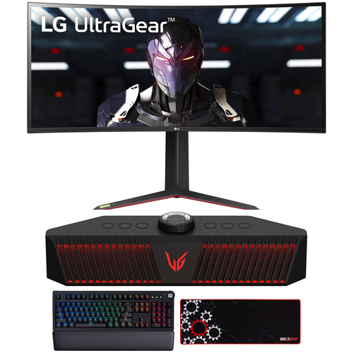 LG UltraGear 34` QHD 3440x1440 21:9 Curved Gaming Monitor w/ LG GP9 Speaker Bundle