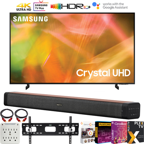 Samsung UN43AU8000 43 Inch 4K Crystal UHD Smart LED TV (2021) with Soundbar Bundle