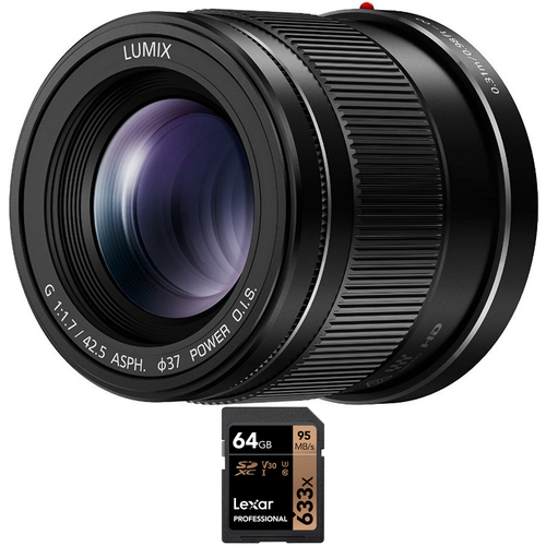 Panasonic LUMIX G Lens 42.5mm F1.7 ASPH Mirrorless Micro Four Thirds + 64GB Card