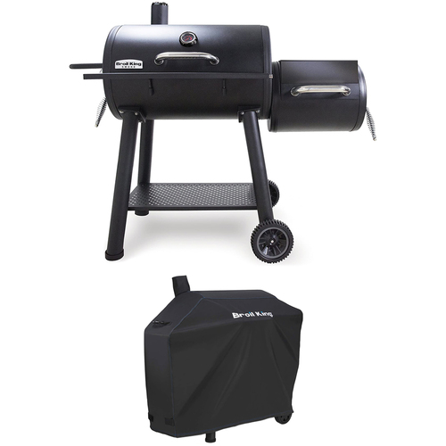 Broil King 958050 Regal Charcoal Offset 500 Smoker, Black + Grill Cover