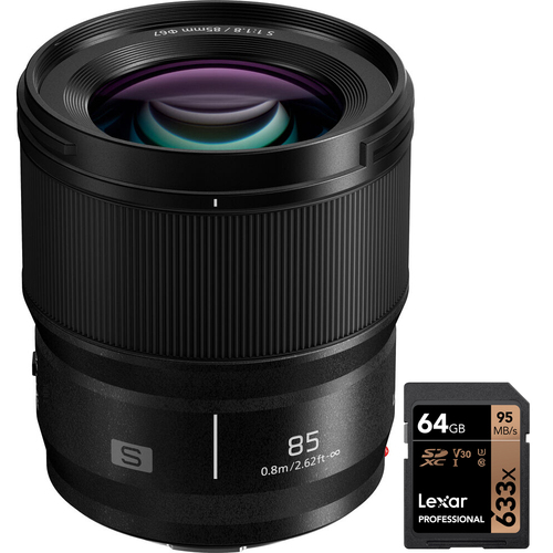 Panasonic LUMIX S 85mm f/1.8 L-Mount Lens For Cameras with 64GB Memory Card