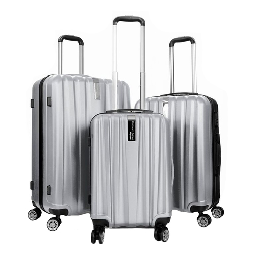 Deco Gear Travel Elite Series - 3 Piece Hardside Spinner Luggage Set (Silver)(20`,24`,28`)