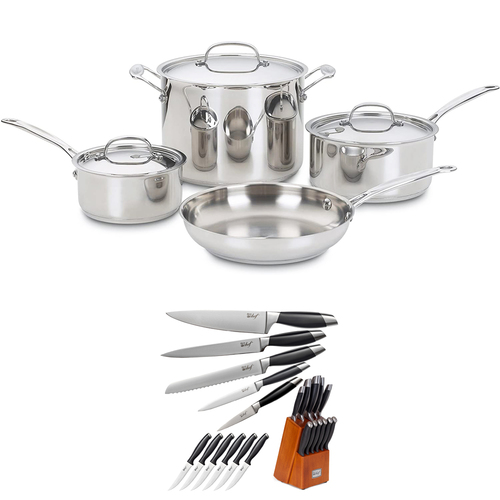 Cuisinart Chef's Classic 7pc Cookware Pot and Pan Set w/ Deco Knife Block Set