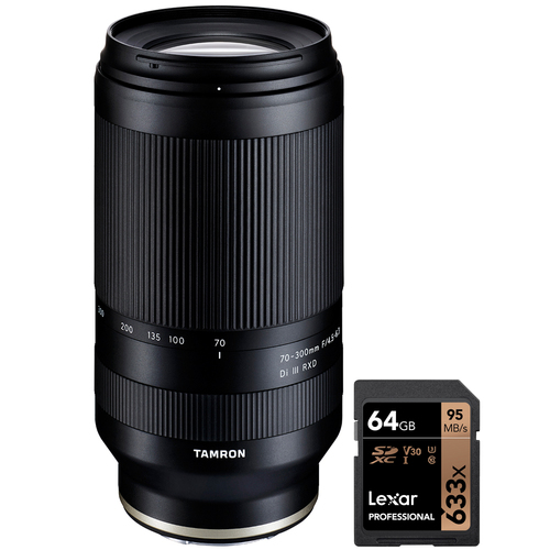 Tamron 70-300mm F/4.5-6.3 Di III RXD Lens A047 for Sony E-mount+Lexar 64GB Card