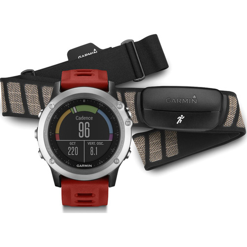 Garmin fenix 3 Multisport Training GPS Watch w/ Heart Rate Monitor Silver w/ Red Band
