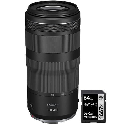 Canon RF 100-400mm F5.6-8 IS USM Telephoto Zoom Lens for RF Mount with 64GB Card