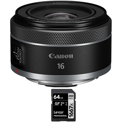 Canon RF 16mm F2.8 STM Lens for RF Mount Mirrorless Cameras with Lexar 64GB Card