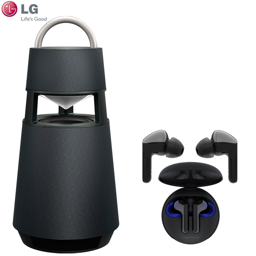 LG XBOOM 360 Portable Wireless Bluetooth Omnidirectional Speaker + Wireless Earbuds