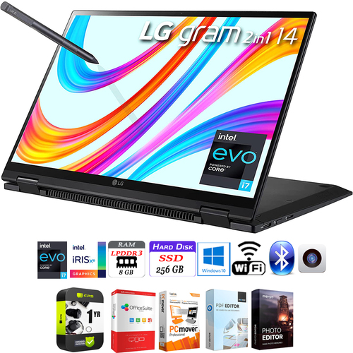LG gram 14` 2-in-1 Lightweight Touch Display Laptop + Intel Evo + Protection Pack
