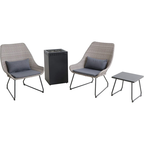 Hanover Accent 4-Piece Woven Chat Set, Column Fire Pit - Gray (ACCENT4PCGFP-GRY)