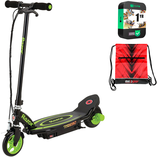 Razor E90 Power Core Electric Scooter, Green + Extended Warranty and Deco Bag