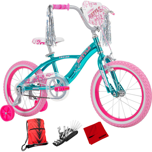 Huffy N Style Girls' Bike Blue 16-inch + 16-in-1 Multi-Function Bike Tool Bundle