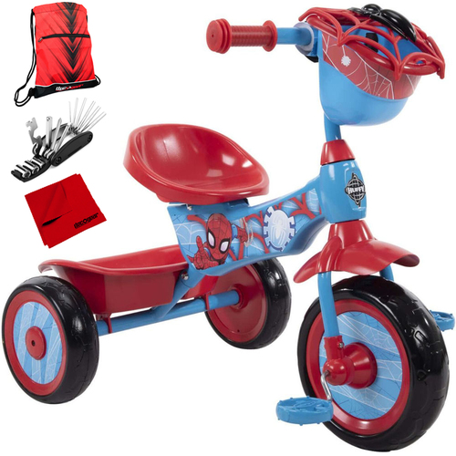 Huffy Marvel Spider-Man 3-Wheel Tricycle for Kids with Bike Tool Bundle