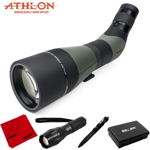 Athlon Optics Argos HD 20-60x85 Spotting Scope, 45 Degree Angle + Tactical Flashlight Bundle