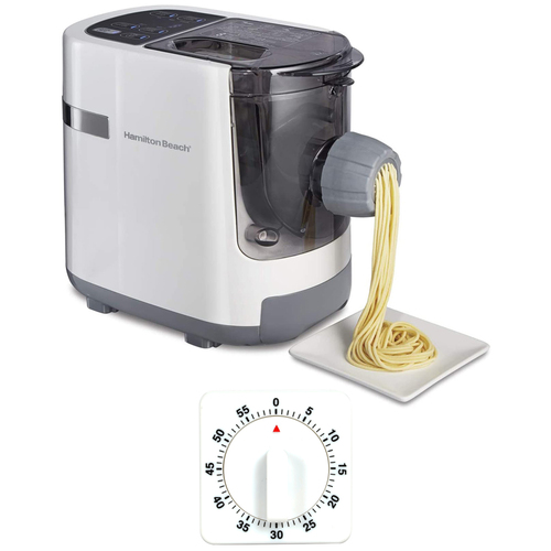 Hamilton Beach Electric Fresh Pasta and Noodle Maker Kit, 7 Shapes, White + Kitchen Timer