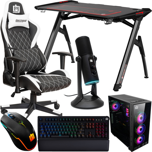 Deco Gear 47` LED Gaming Desk, with Gaming Chair, PC Case, RGB Mic, Mouse, and Keyboard