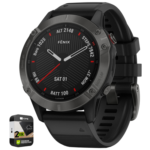 Garmin Fenix 6 Sapphire GPS Smartwatch Gray DLC w/ Black Band + 2 Year Warranty