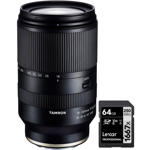 Tamron 18-300mm F3.5-6.3 Di III-A VC VXD Lens for Fujifilm X-Mount + 64GB Card