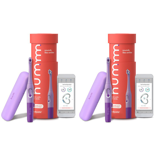 Colgate Hum Smart Battery Power Toothbrush w/ Vibrations and Case Purple 2 Pack