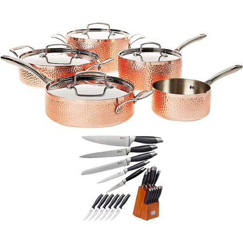Cuisinart Hammered Collection 9-Piece Cookware Set Copper + Deco Chef Knife Set