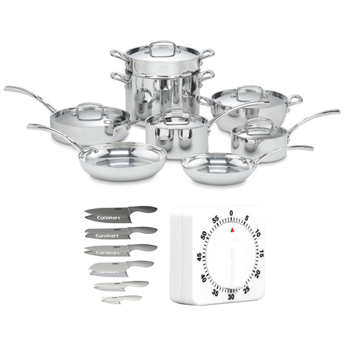 Cuisinart French Classic Tri-Ply Stainless 13 Pcs Cookware Set+Knife Set Bundle