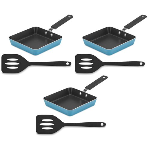 Cuisinart Mini Square Nonstick Fry Pan with Slotted Turner Blue 3 Pack