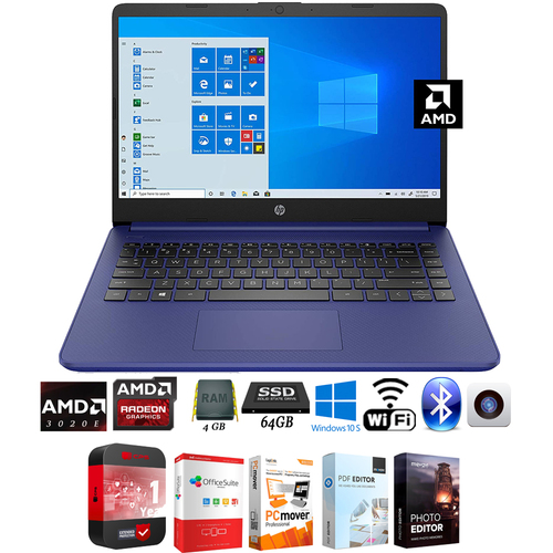 Hewlett Packard 14` HD PC Laptop, AMD 3020e, 4GB RAM/64GB - Blue (14-fq0010nr)