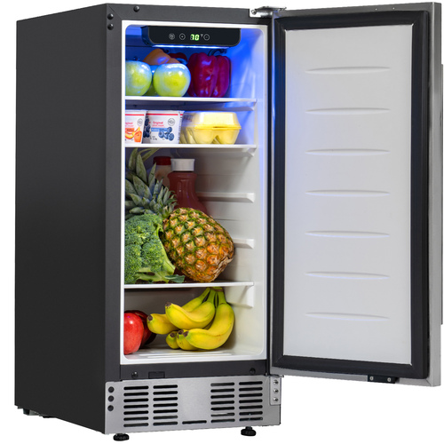 15-Inch Under Counter Mini Fridge, Stainless Steel Finish, Adjustable Thermostat