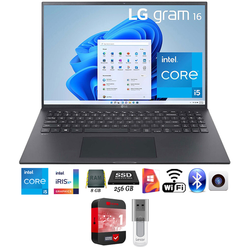 LG gram 16` Laptop, Intel Evo Core i5 Processor, 8GB/256GB SSD + 64GB Warranty Pack